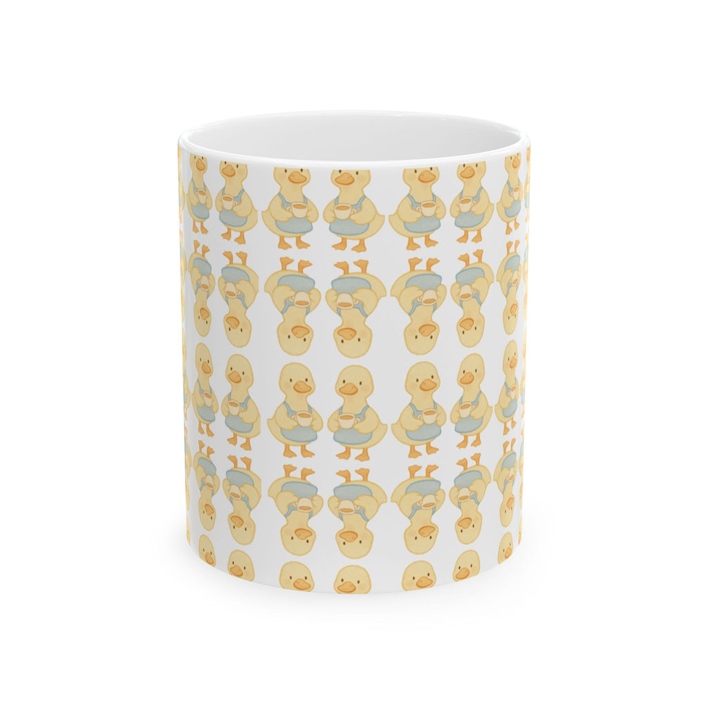 Cute Yellow Duck Pattern Mug | Repeating Duckling Ceramic Mug