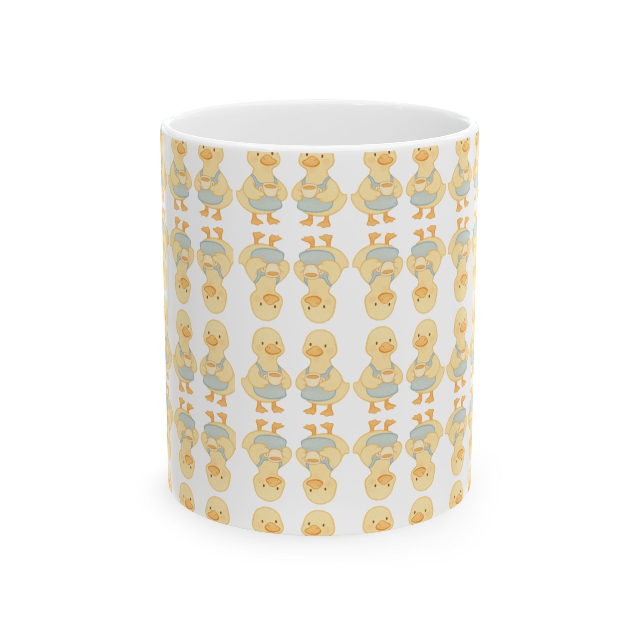 Cute Yellow Duck Pattern Mug | Repeating Duckling Ceramic Mug
