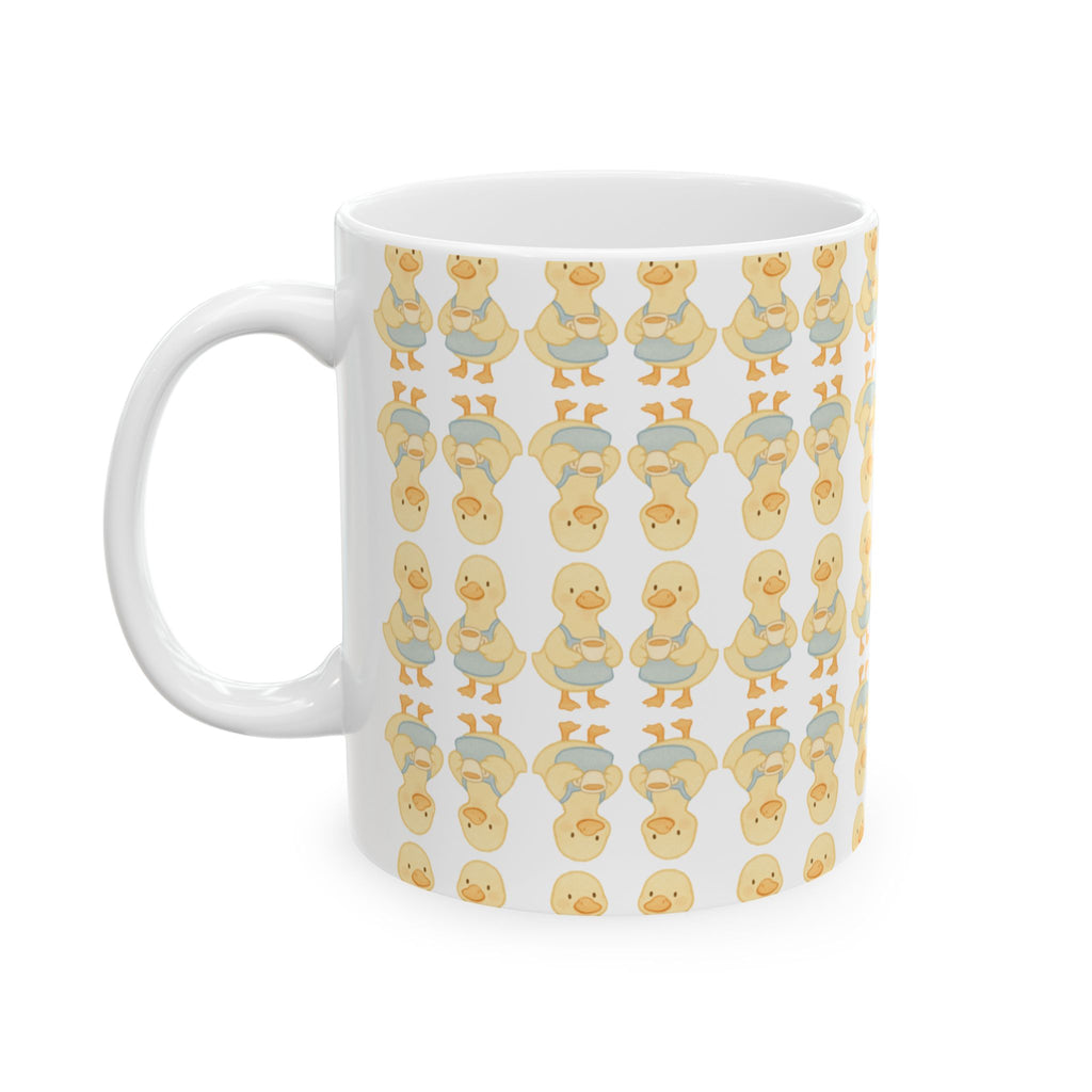 Cute Yellow Duck Pattern Mug | Repeating Duckling Ceramic Mug