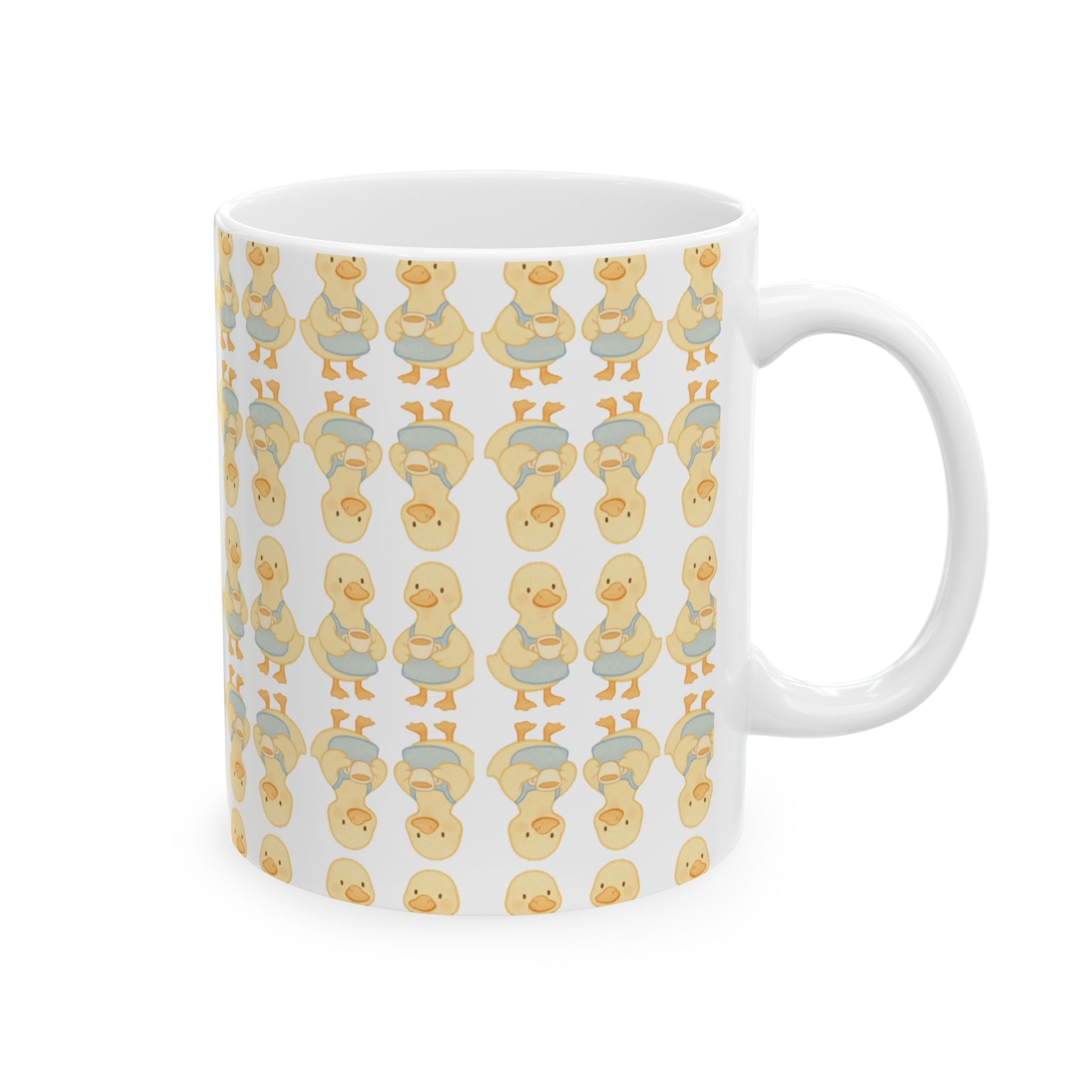Cute Yellow Duck Pattern Mug | Repeating Duckling Ceramic Mug
