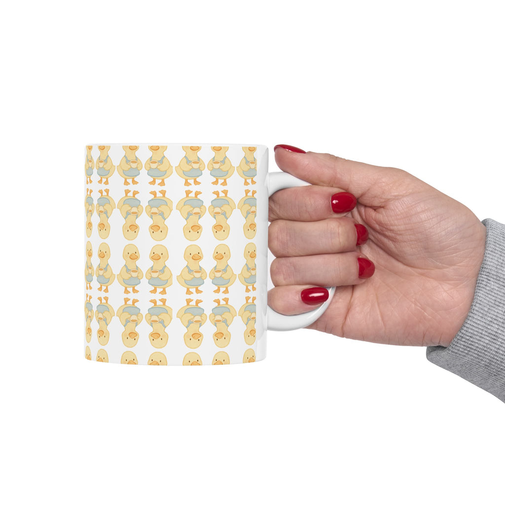 Cute Yellow Duck Pattern Mug | Repeating Duckling Ceramic Mug