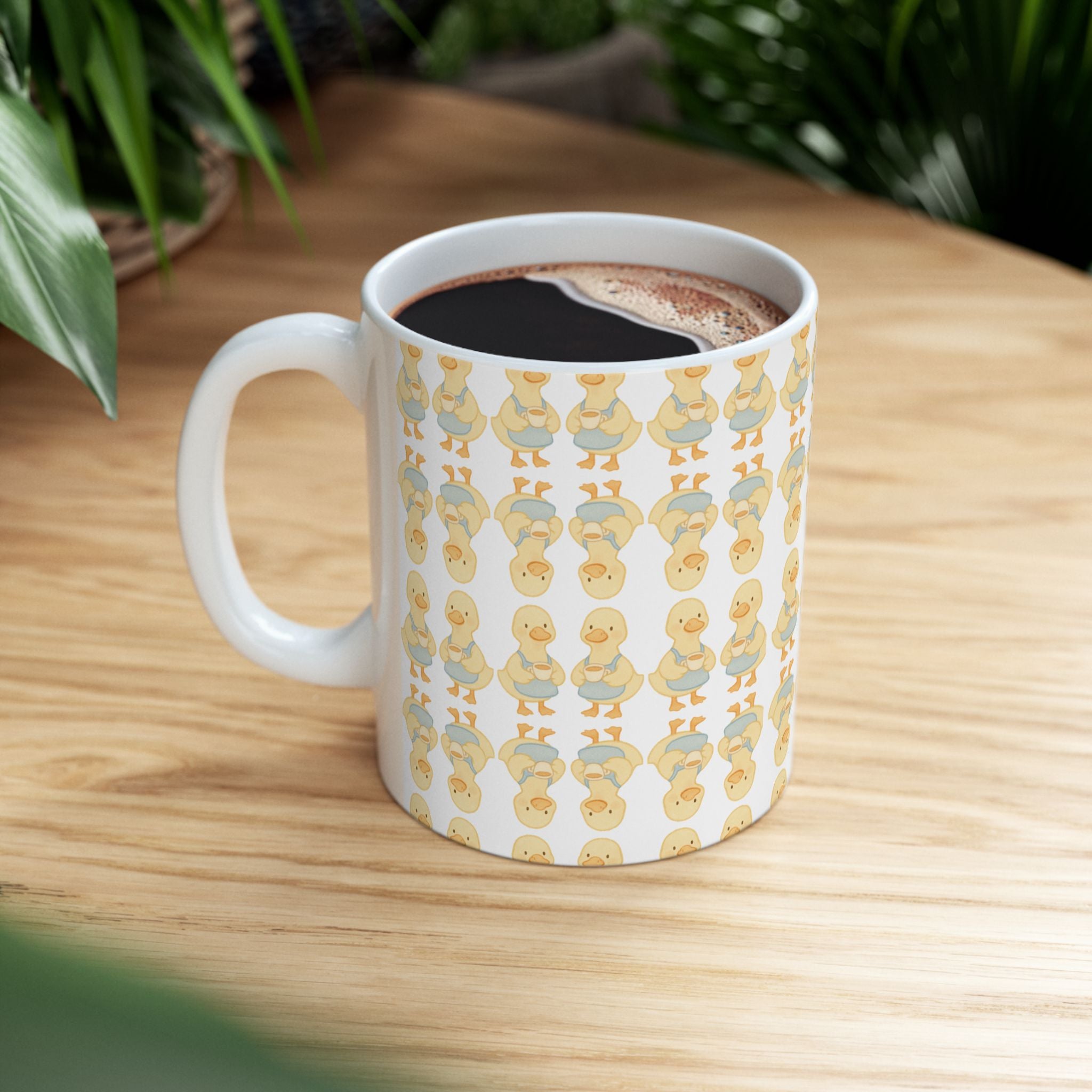 Cute Yellow Duck Pattern Mug | Repeating Duckling Ceramic Mug